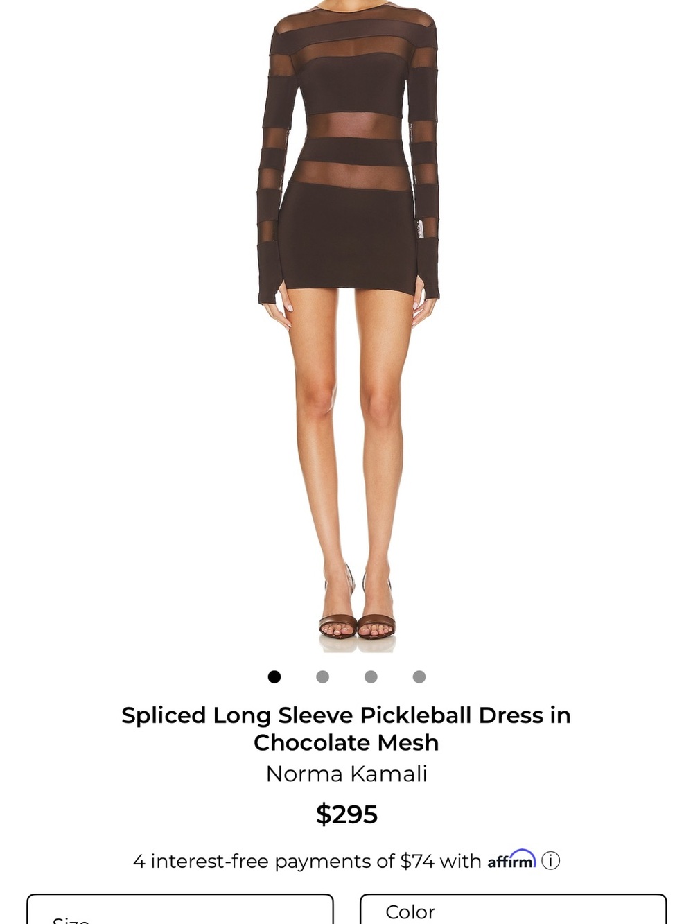 Norma Kamali Chocolate Mesh Spliced Long Sleeve Mini Dress